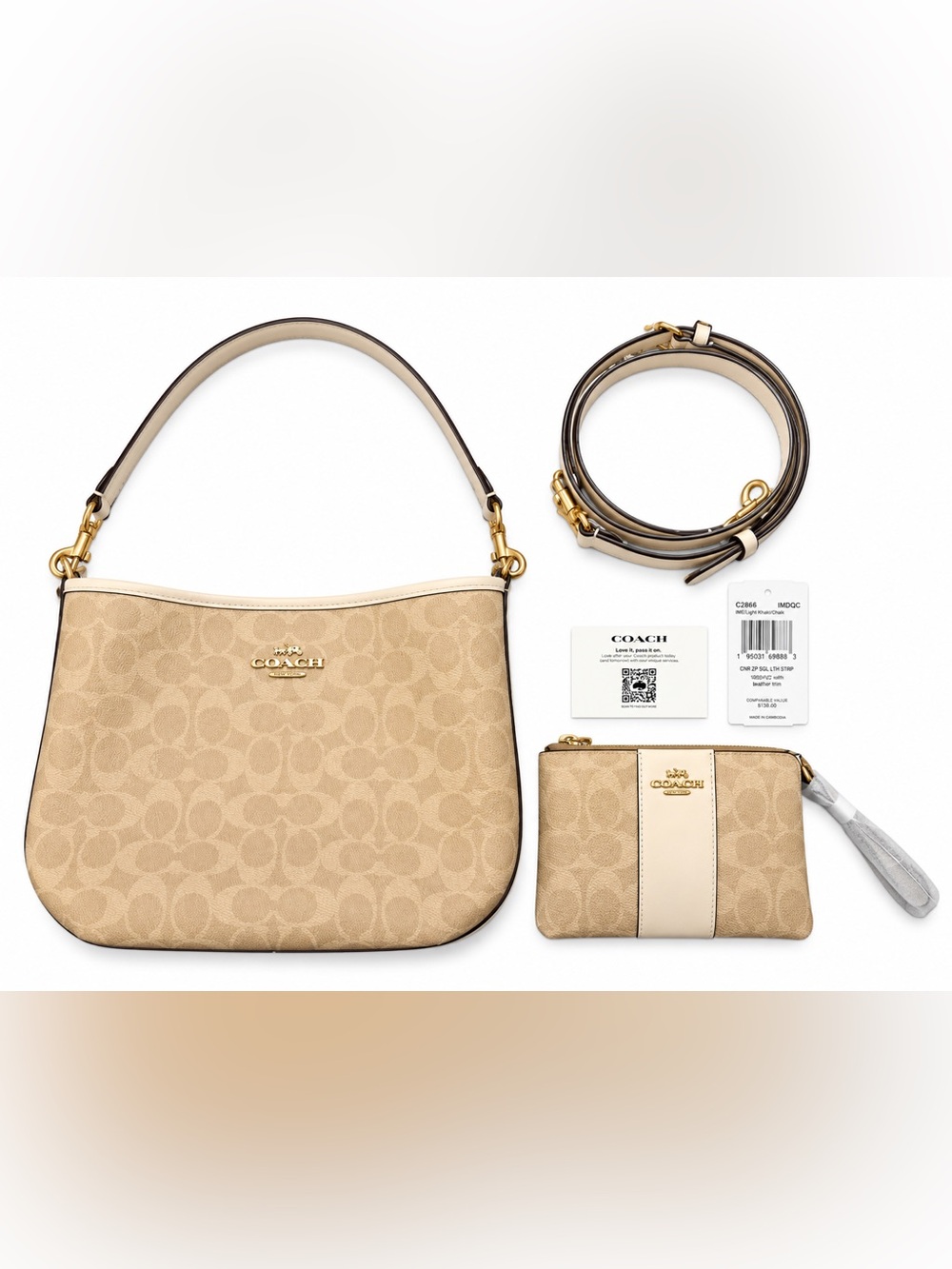 COACH City Bucket Bag + Corner Zip Wristlet Set Gold Sand Chalk